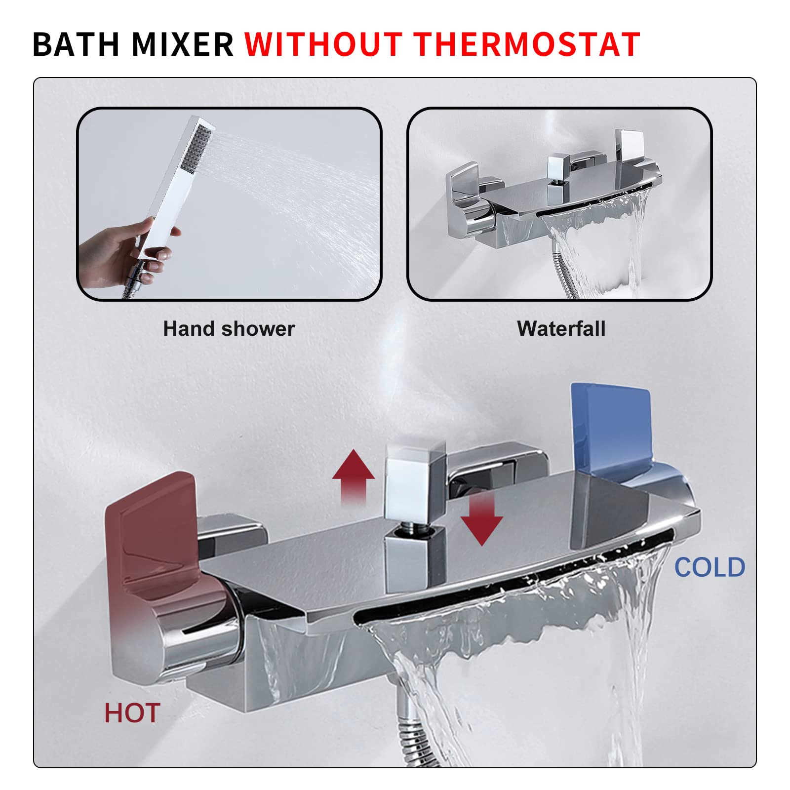 HOMELODY Badewannenarmatur Wasserfall mit Brause Wasserhahn Badewanne Mischbatterie Messing Wannenarmatur Chrom