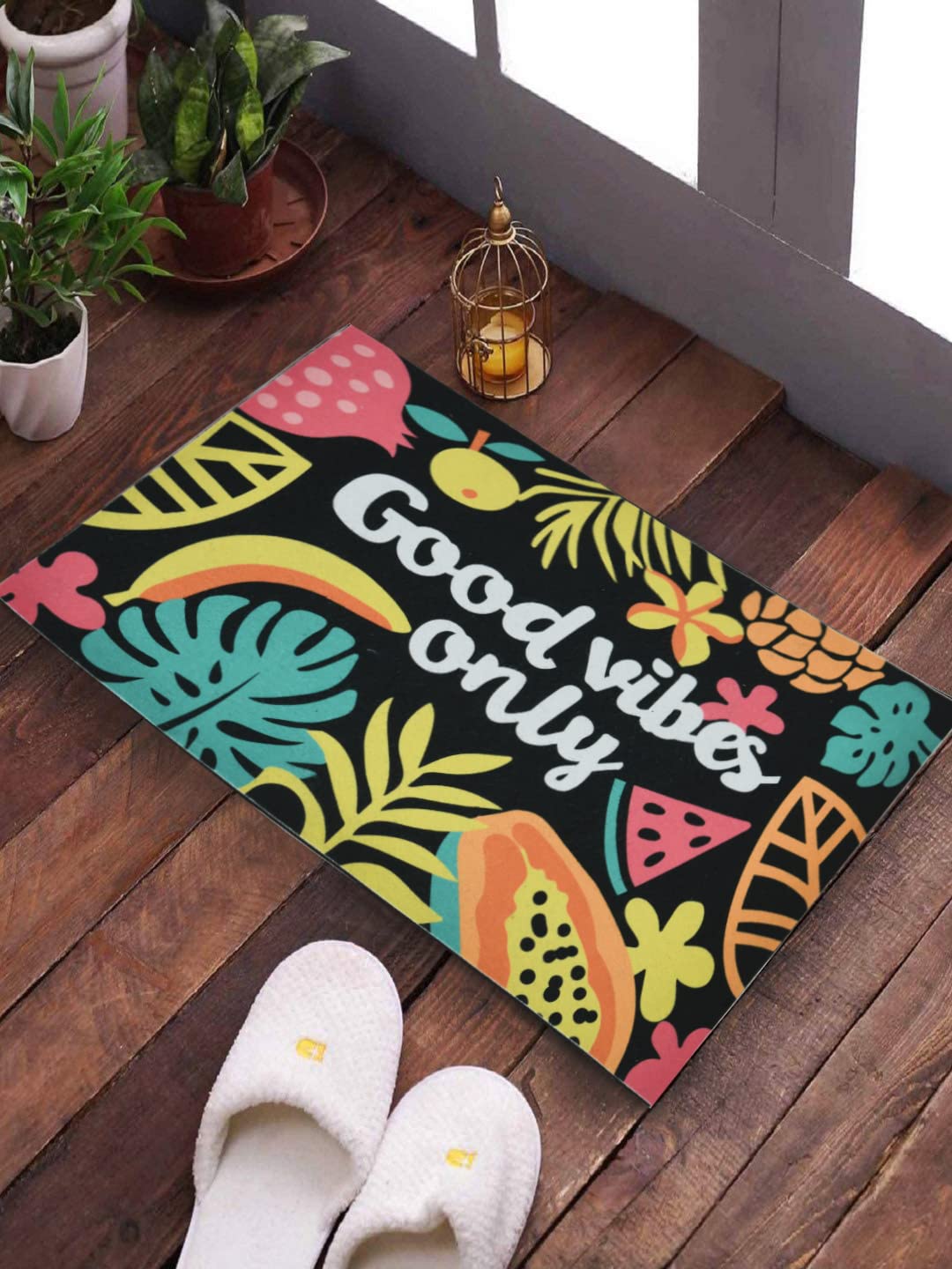 SWHF Soft Top Door Mat for Rooms, Anti Skid Printed Floor Mat, 60 X 40 Cm (Good Vibes Only)