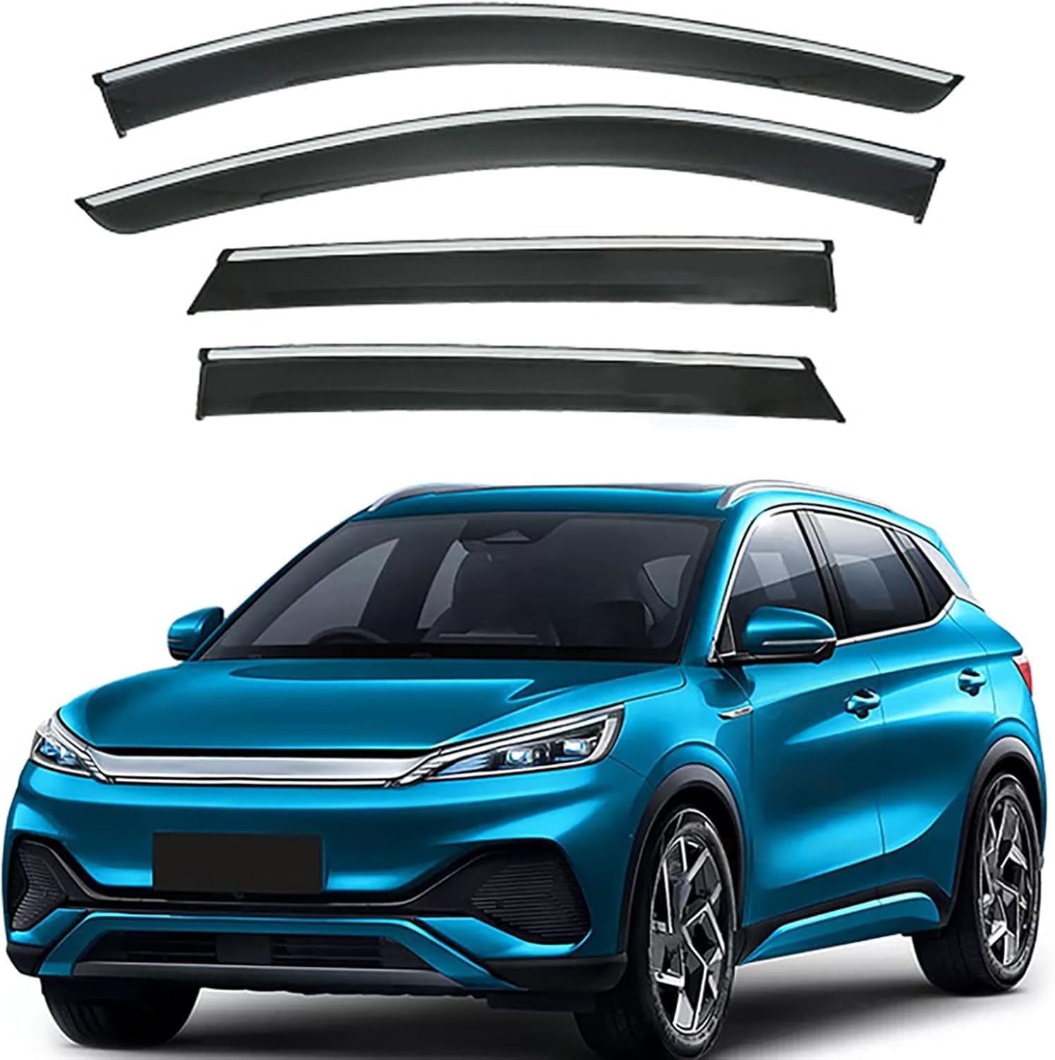FengXH Window Deflectors for BYD Yuan Plus ATTO 3 2022+ - 4pc Smoke Tint, Waterproof, Noise Reducing.