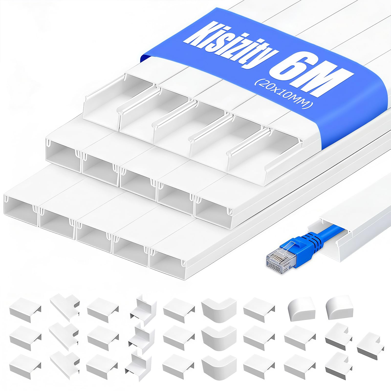 6m Cable Trunking Kit, 20 x 10mm Trunking for Electric Cables, White Self Adhesive Wire Trunking for Home, School and Office (White, 40cm x 20mm x 10mm | 6m)