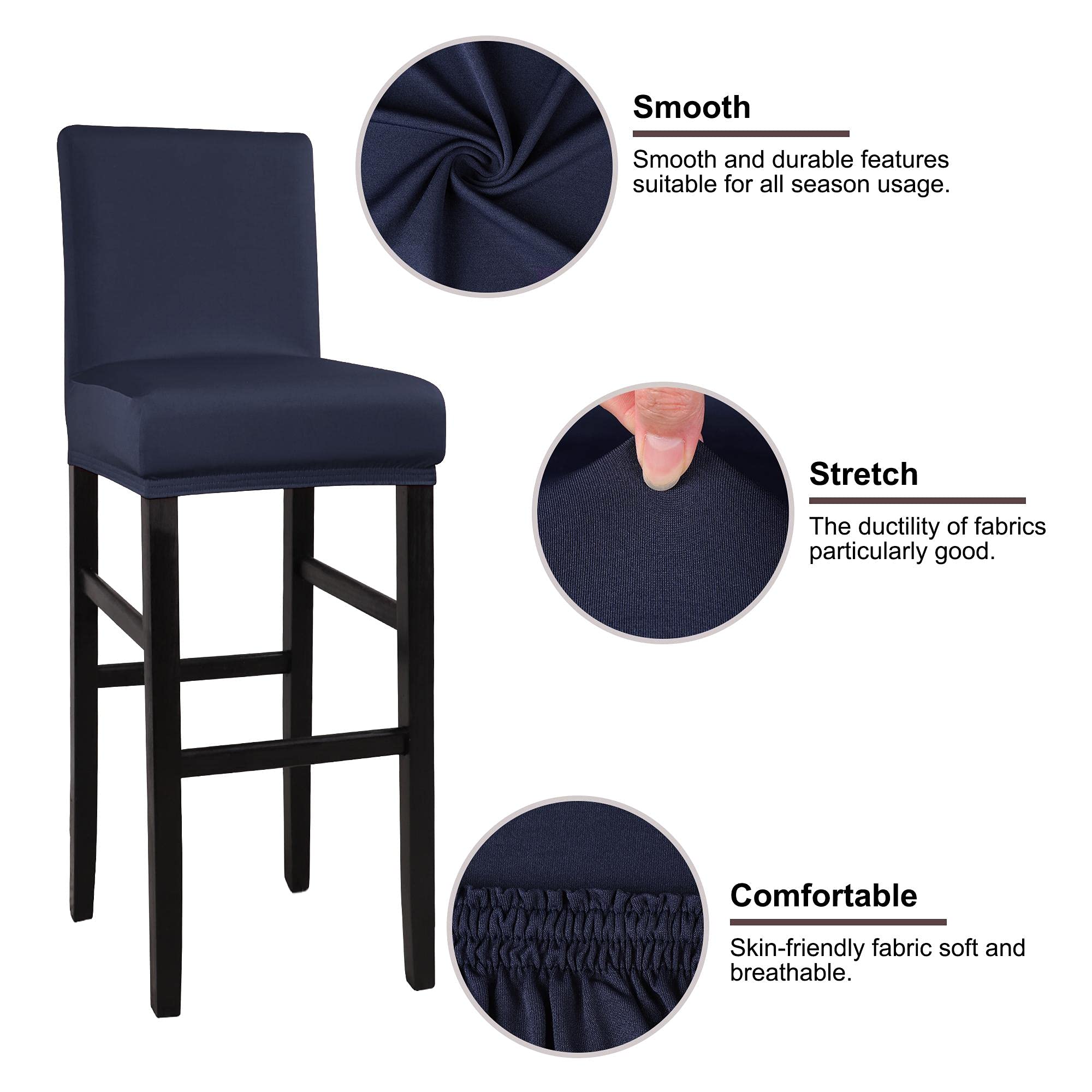PiccoCasa Juego de 4 Fundas para taburetes de Bar con Parte Inferior elástica, Fundas elásticas y extraíbles para sillas de Comedor para mostrador de Pub, Fundas Protectoras de Elastano para sillas