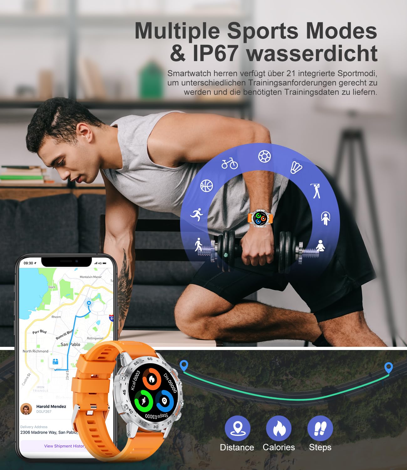 LIGE Montre Connectée Homme 1,39'' Smartwatch Appel Bluetooth Assistant Vocal Santé Fréquence Cardiaque SpO2 Suivi Activité Modes Sportifs Android iOS