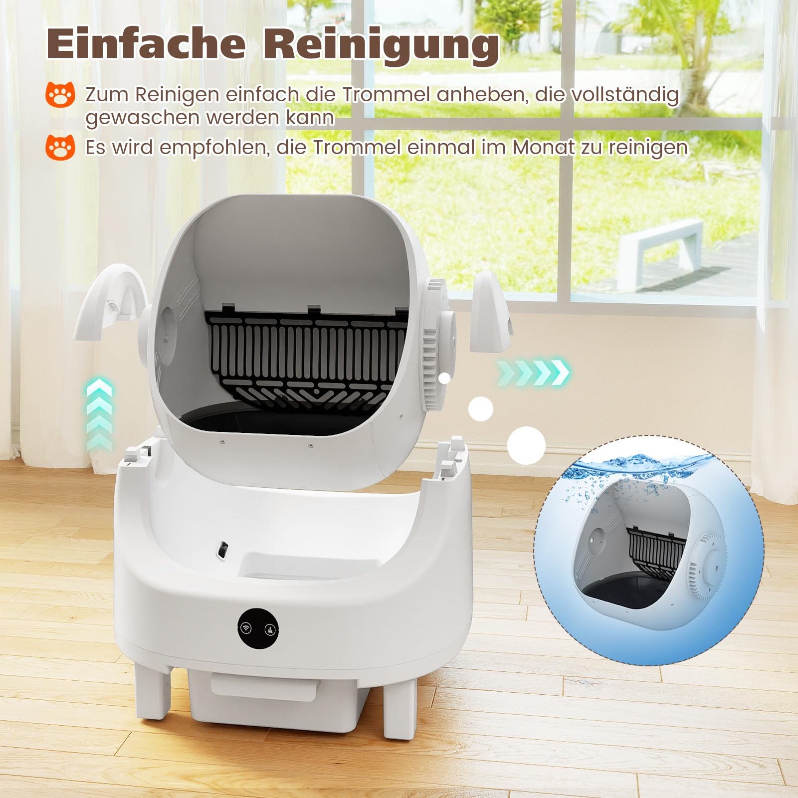 COSTWAY Selbstreinigende Katzentoilette, offen, Katzenklo selbstreinigend mit App-Steuerung, Geruchskontrolle & Sensorsicherheit, inkl. Müllbeutel, Aromatherapie-Box, automatisch für Mehrere Katzen