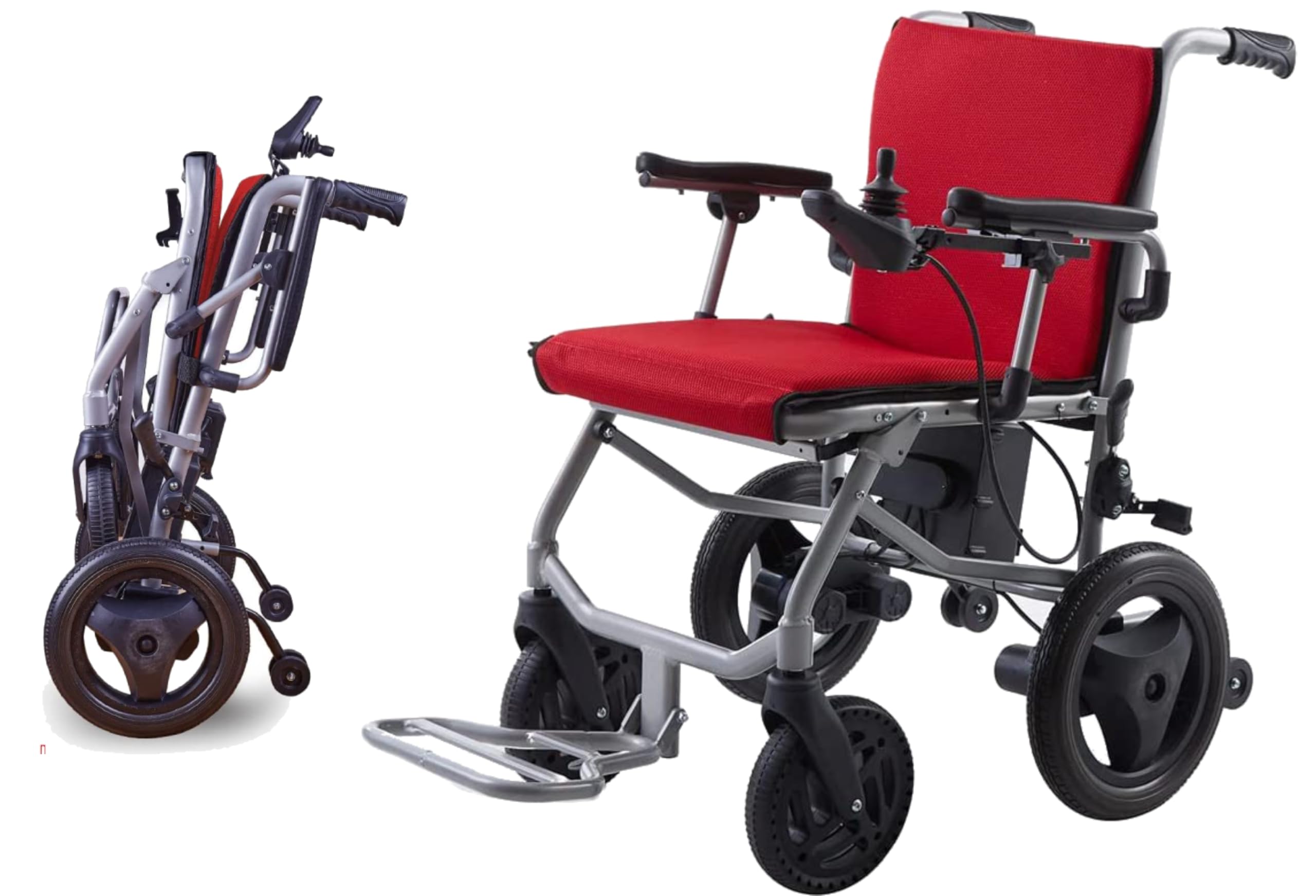 Lightweight Foldable Electric Wheelchairs for Adults, 2x150W Power Wheelchair Travel/User Friendly, Long Range Electric Wheelchair, All Terrain Motorized Wheelchair for Seniors (Red)
