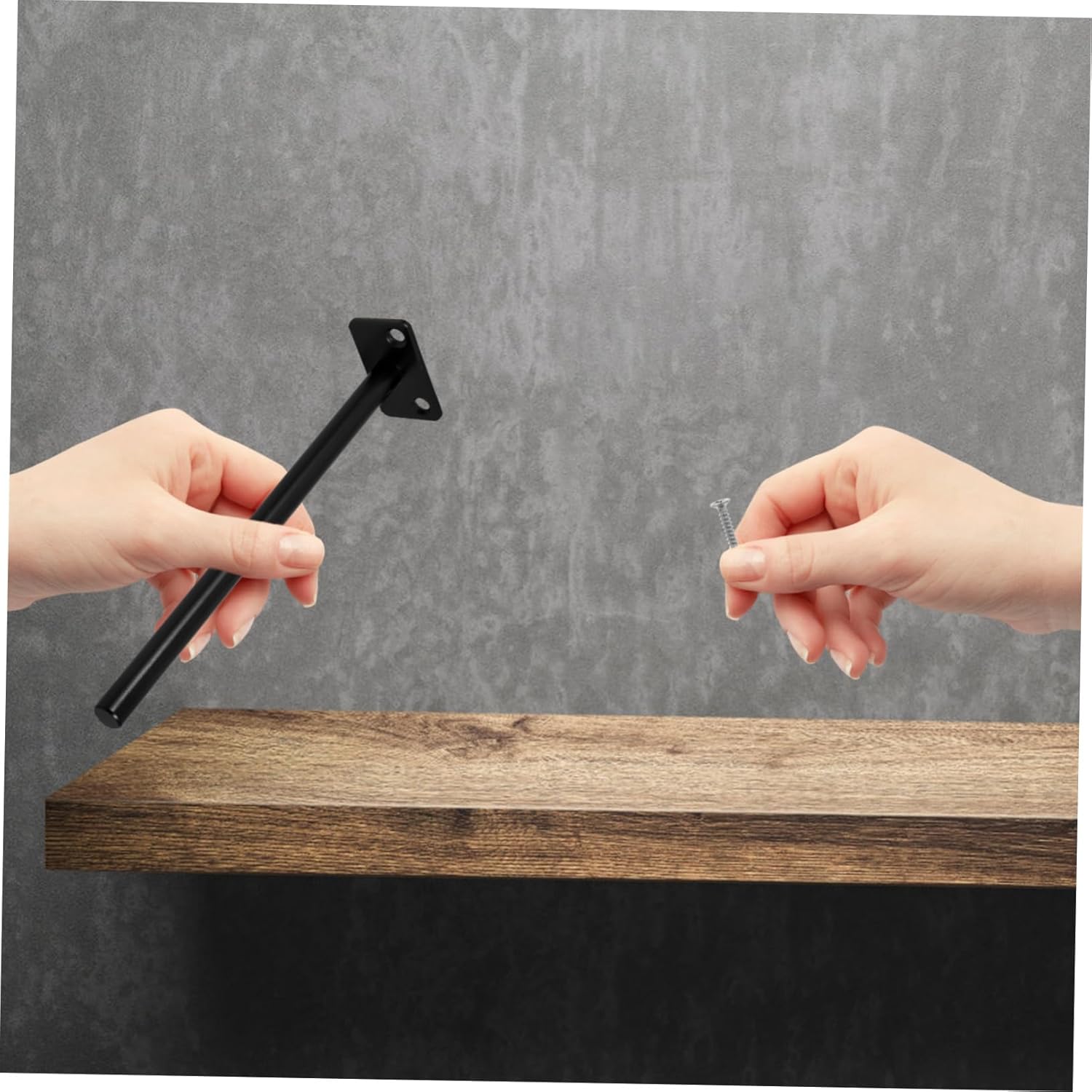 POPETPOP 4pcs Heavy Duty Black Invisible Floating Shelf Brackets Wall Bracket for Boards Corner Brace Support Screws and Plugs for Easy Installation