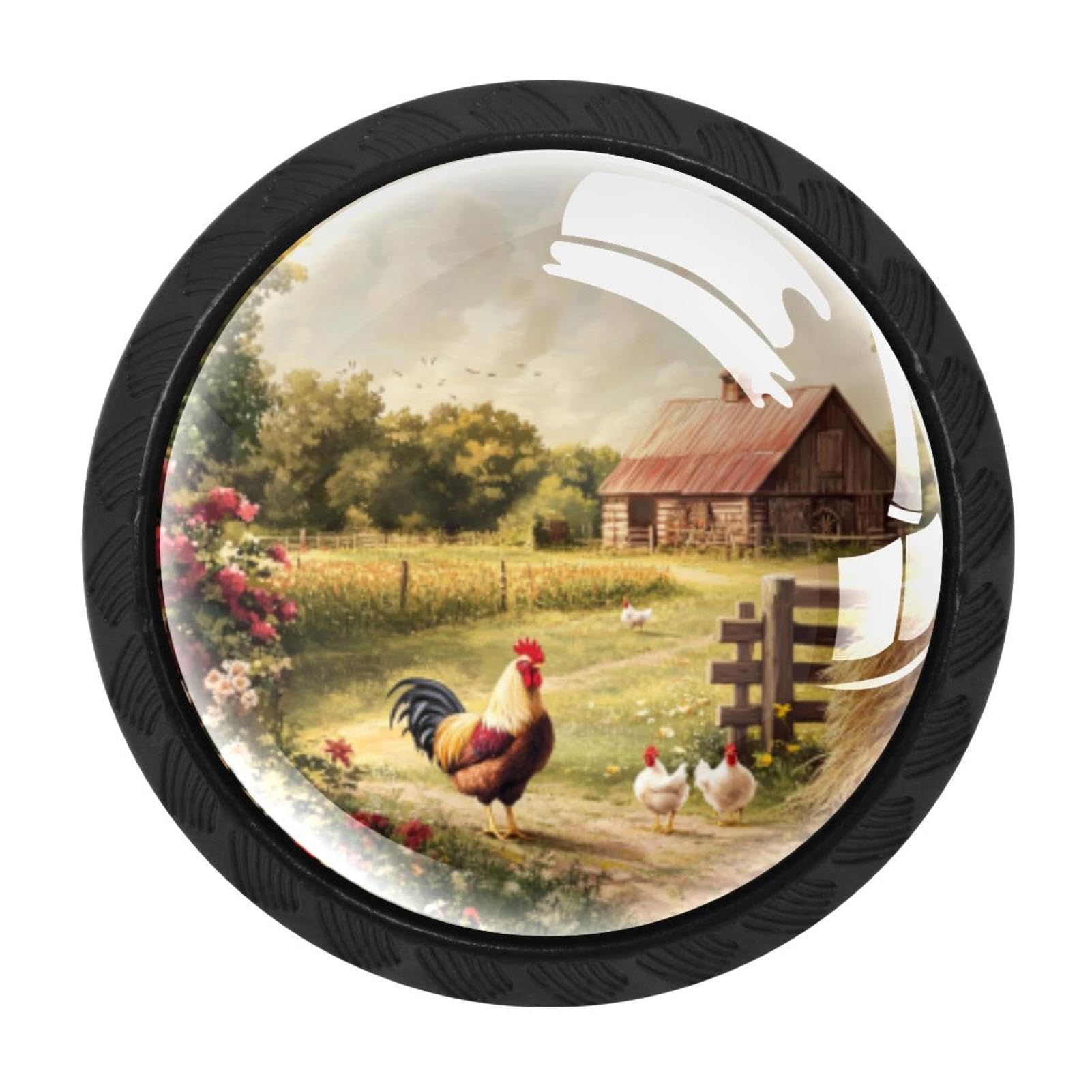 Luoweisi Multi 3 4 Pcs Rooster Chicken Farm Cabinet Knobs, 35Mm Round Drawer Knobs Dresser Handle, Single Hole Cupboard Handle With Screws For Kitchen Wardrobes Bathroom Home Decoration
