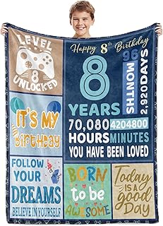 BTZO 8th Birthday Gifts for Boys,Blue Happy 8th Birthday Blanket,8 Year Old Boy Girls Gift Ideas,8th Birthday Decorations Gift Throw Blanket for Teen Son Grandson Nephew 50"x60"