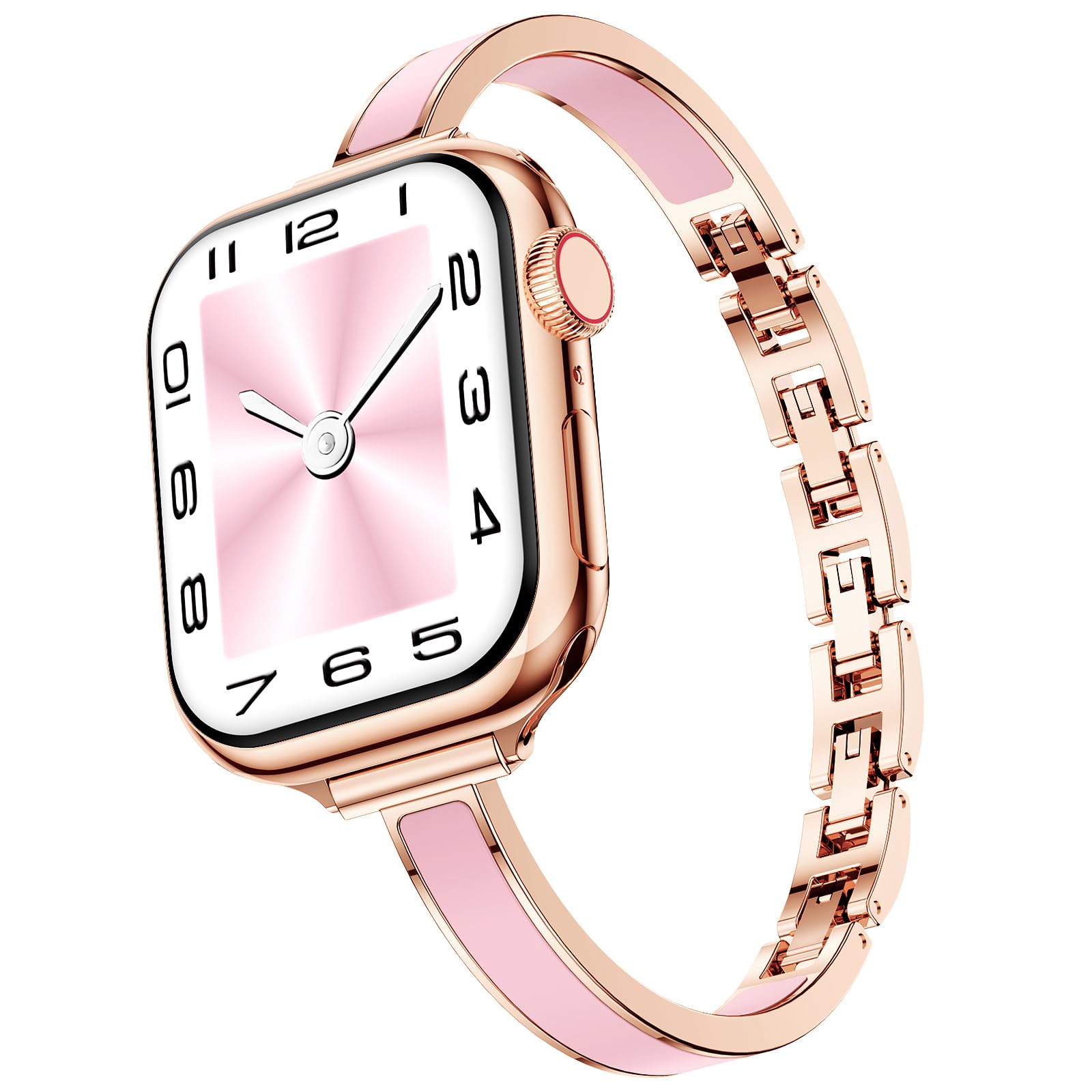 Mosonio Slim Designer Bracelet Bands for Apple Watch Women, Elegant Thin Dressy Metal Band with Embedded Silicone Accents Compatible with Apple Watch Ultra / Series 11 10 9 8 7 6 5 4 SE 3 2 1, Easy-Adjust Link Fancy Strap for iWatch 49mm 46mm 45mm 44mm 42mm 41mm 40mm 38mm (Sizes vary by model) — view 17