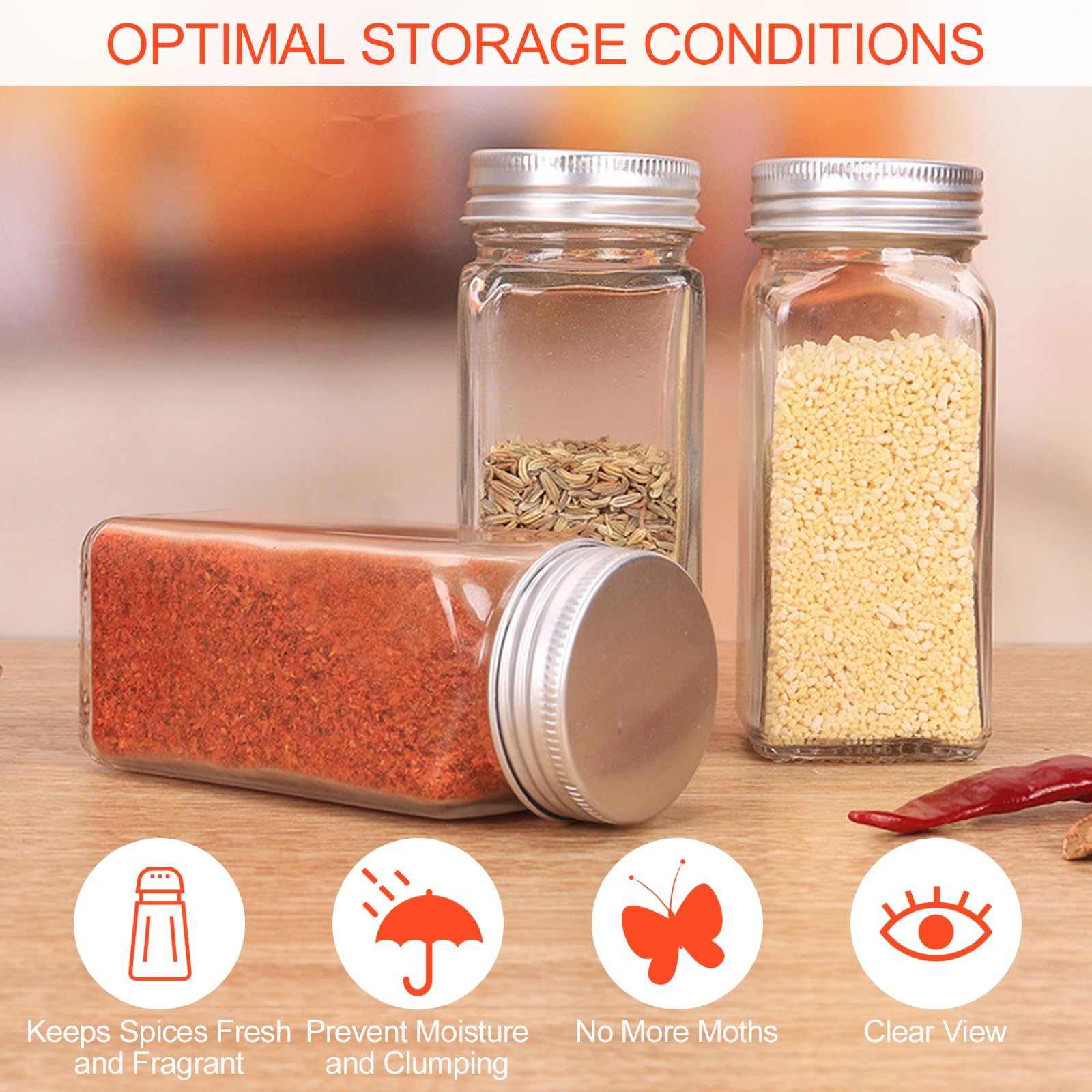 Set 24 Barattoli Spezie Con Etichette - Vetro 120ml Con Setacci | Per Cucina Organizzata - Foto 13