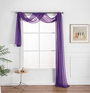 WPM Dark Purple Extra Long Sheer Window Scarf Valance. 38”W x 216”L Valances Voile Swag for Windows- Living Room, Kitchen, Wedding Arches, Bedroom Décor, Events. Fully Stitched and Hemmed - Buy now