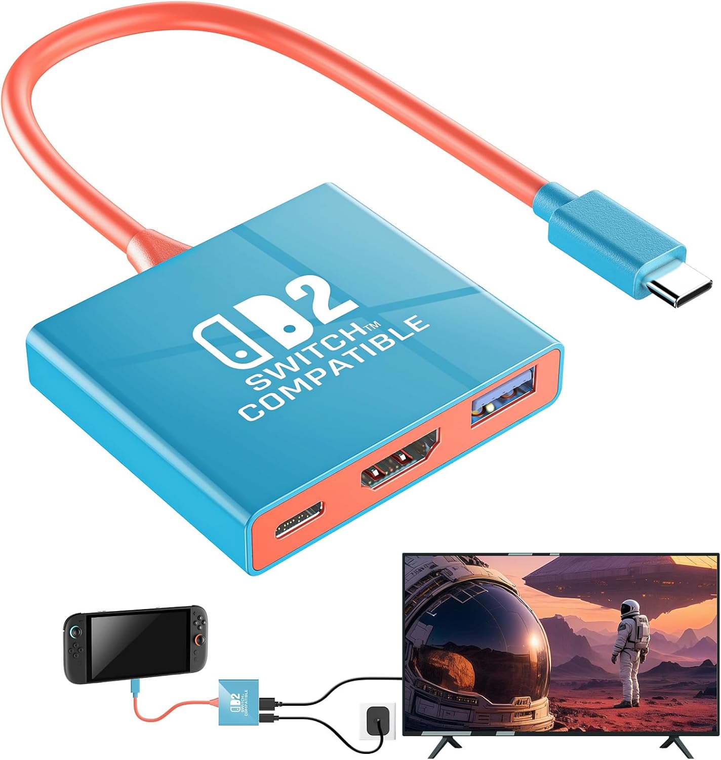 Product image of Auarte Switch 2 Dock for Nintendo Switch 2(2025) or 1/OLED/Steam Deck,Portable TV Docking Station,Travel Adapter,USB-C to HDMI Output Supports 4K/1080P