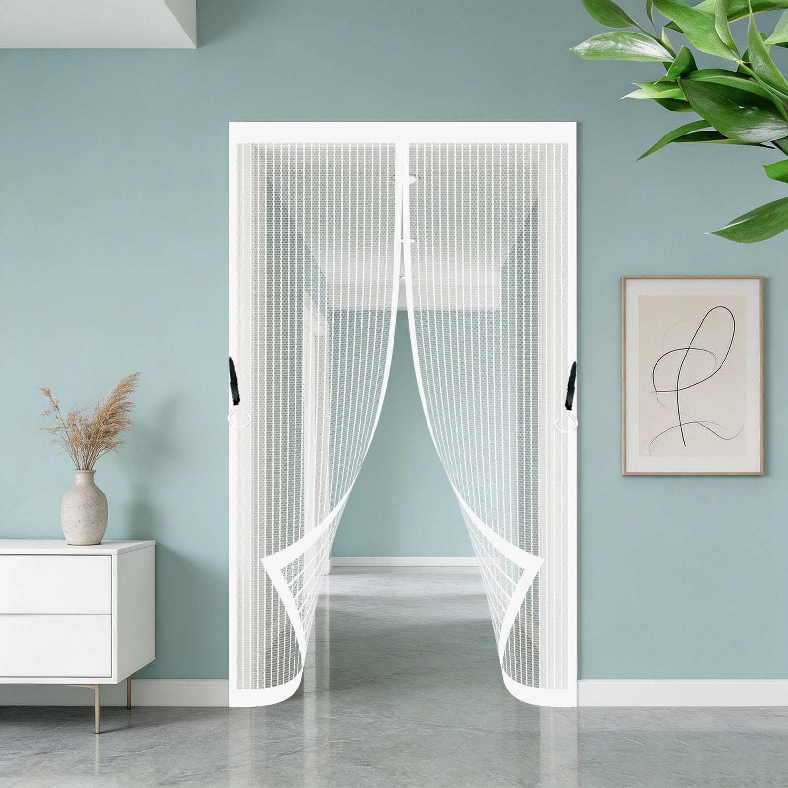 Magnetic Fly Screen Door 134 x 75 cm No-Drill Easy Installation Automatically Closes Powerful Magnets Screen Doors with Magnets for Bedroom Pet Friendly Living Room, White