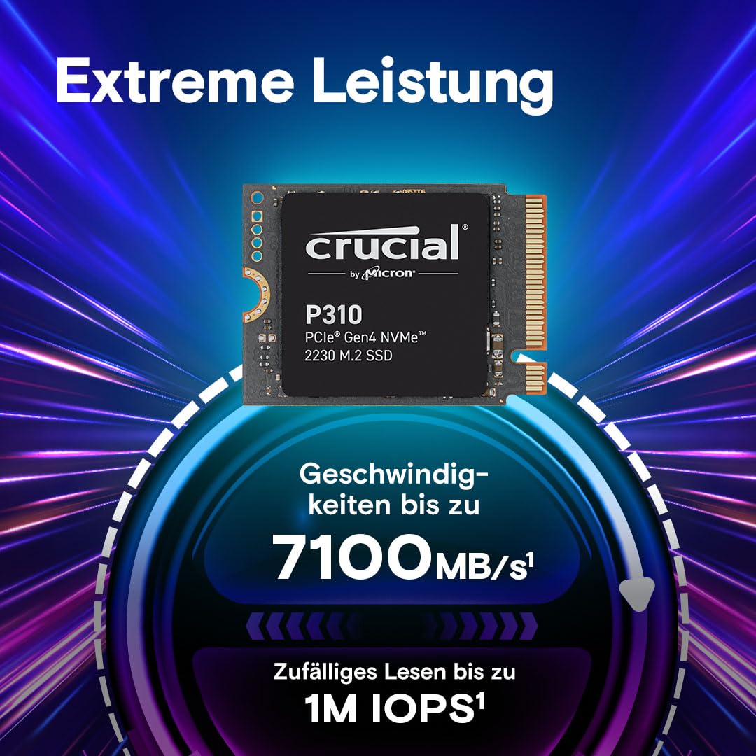 Crucial P310 SSD 2TB M.2 2230 PCIe Gen4 NVMe, bis 7.100 MB/s, mit Steam Deck, ASUS ROG Ally, MSI Claw & Microsoft Surface kompatibel - CT2000P310SSD2