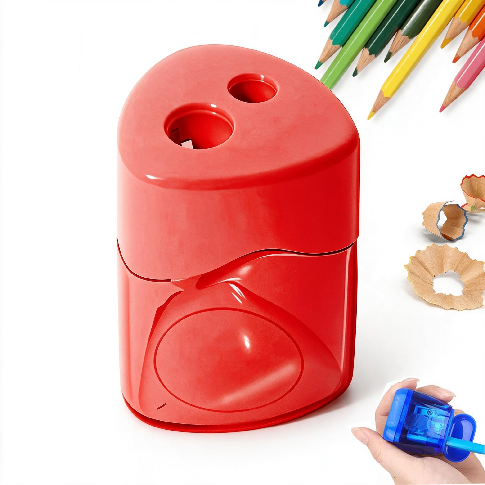 4 Pcs Pencil Sharpeners with Lid, 2026 New Dual Hole Sharpener, Colored Handheld Sharpener Suitable for Kids Adults Students School Class Home Office (Red-Triangle)