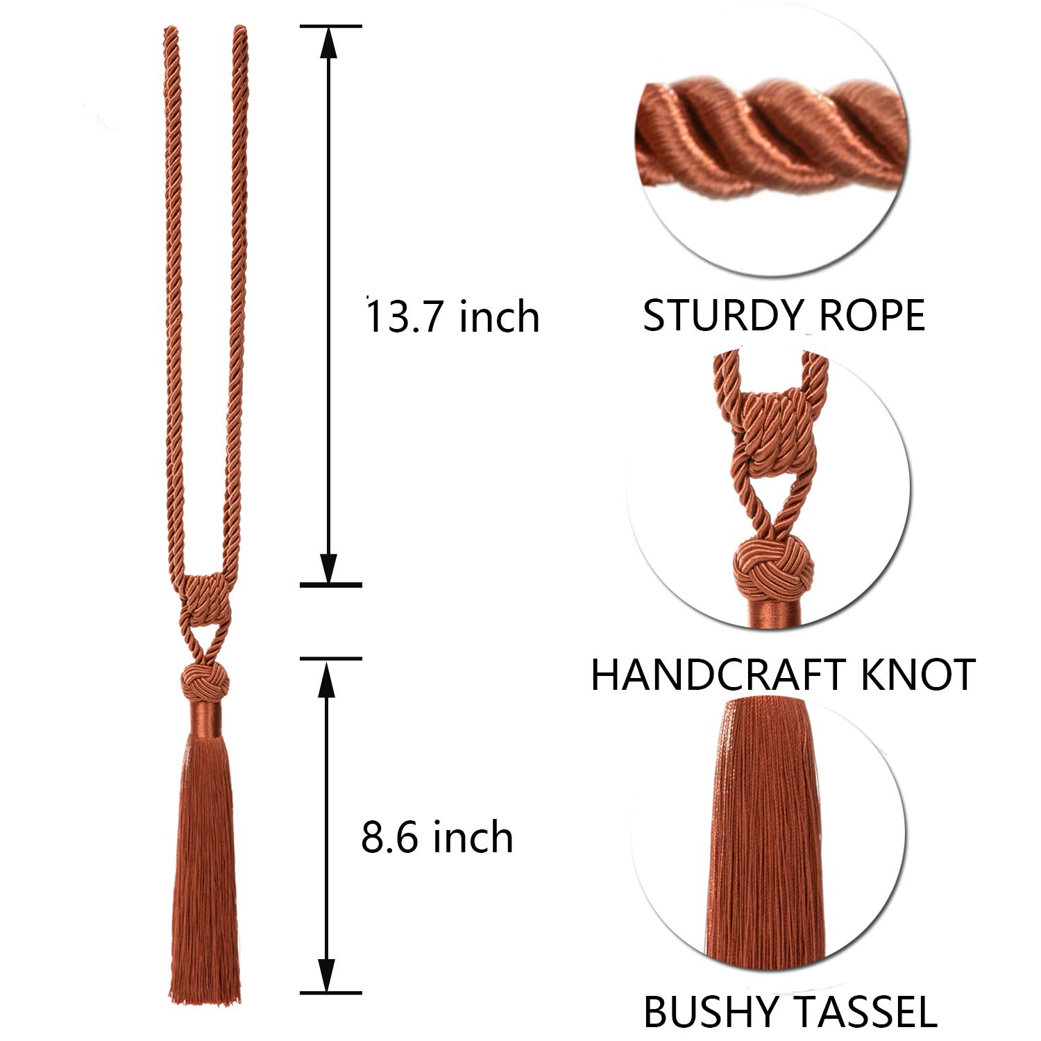 Raffhalter for Vorhänge, handgefertigt, geflochtenes Seil, handgewebte Seilbinder, dekorative Quastenhalter for Zuhause(Oranje,4pcs)