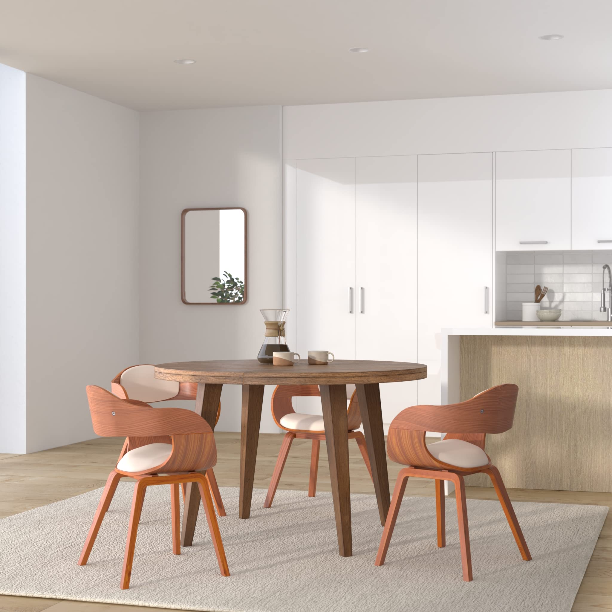 CLP Silla De Visita Kingston En Símil Cuero I Silla De Madera con Respaldo Semi-Curvado I Butaca De Salón En Estilo Escandinavo, Color:Nuez/Crema