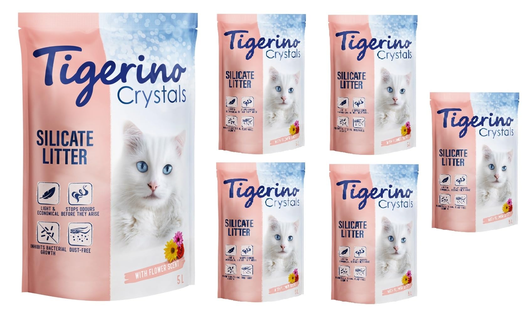 Tigerino Crystals Flower Power Cat Litter - Super Pack: 6 x 5 litre