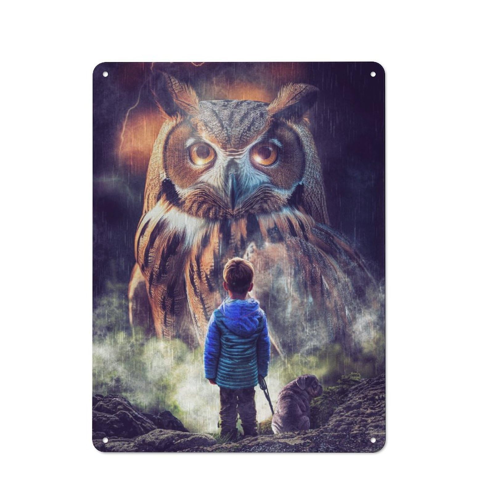 Junmoney Boys And Giant Owl Metal Sign 40X30cm With For Pub Or Café, Retro Decor, For Cooler-Month Interiors With Retro Character