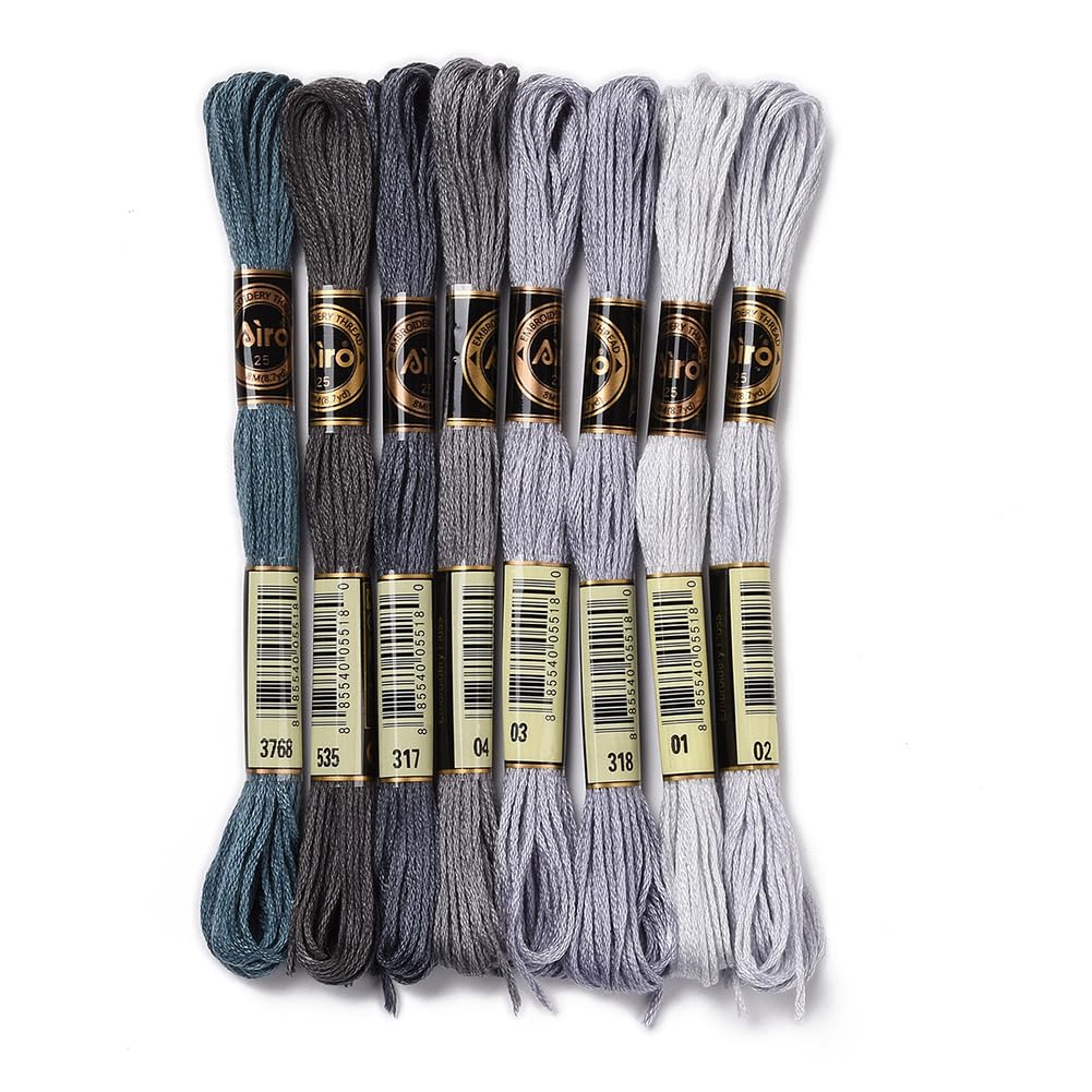 8 Skeins 70 Yards Grey Friendship Bracelets String Embroidery Thread Floss 6 Strands Gradient Cross Stitch Yarn Threads for Sewing Bracelet Making Cross Stitch Crafts
