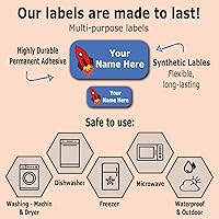 Vista 3 de Etiquetas de nombre personalizadas: diseños de iconos para niños, niñas y niños. 52 etiquetas impermeables para escuela, guardería y campamento.