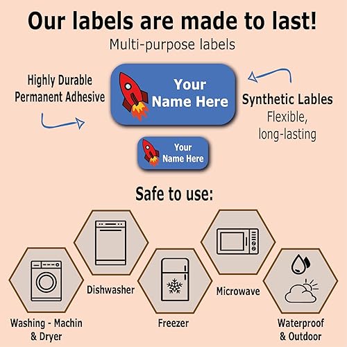 Miniatura 3 de Etiquetas de nombre personalizadas diseños de iconos para niños, niñas y niños. 52 etiquetas impermeables para escuela, guardería y campamento.