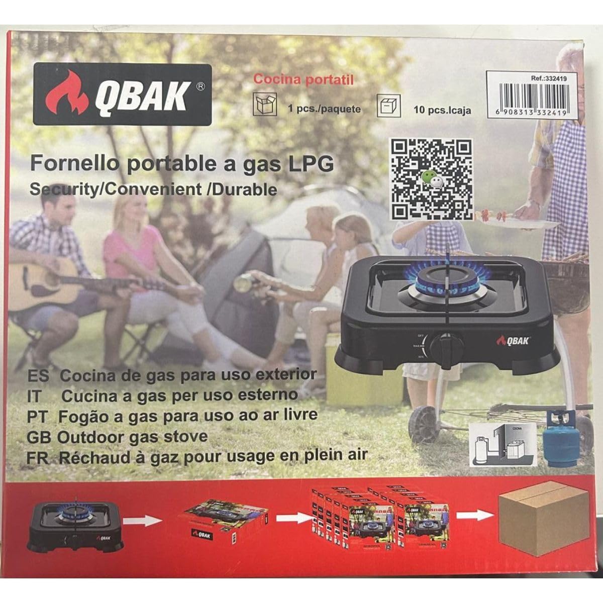 XHC BRICO - Hornillo de Gas Portátil - Uso al Aire Libre, Camping, Cocina Ventilada - Uso Exclusivo con Bombona de Gas Propano o Butano