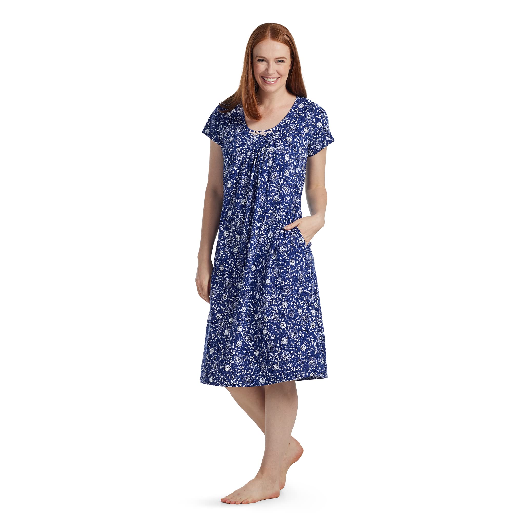Miss ElaineCotton Nightgown, Scoop Neck and Knee Length, Pockets, Sleepwear & Loungewear