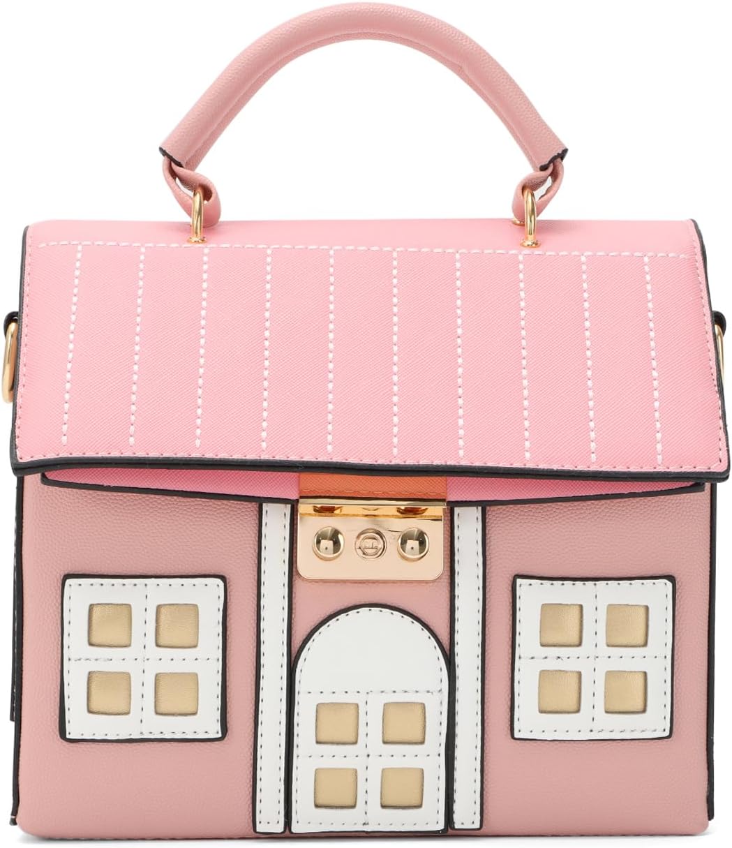 Oweisong Unique Novelty Purse for Women Cute House Shape Handbag Tote Leather Fun Cellphone Crossbody Shoulder Bag