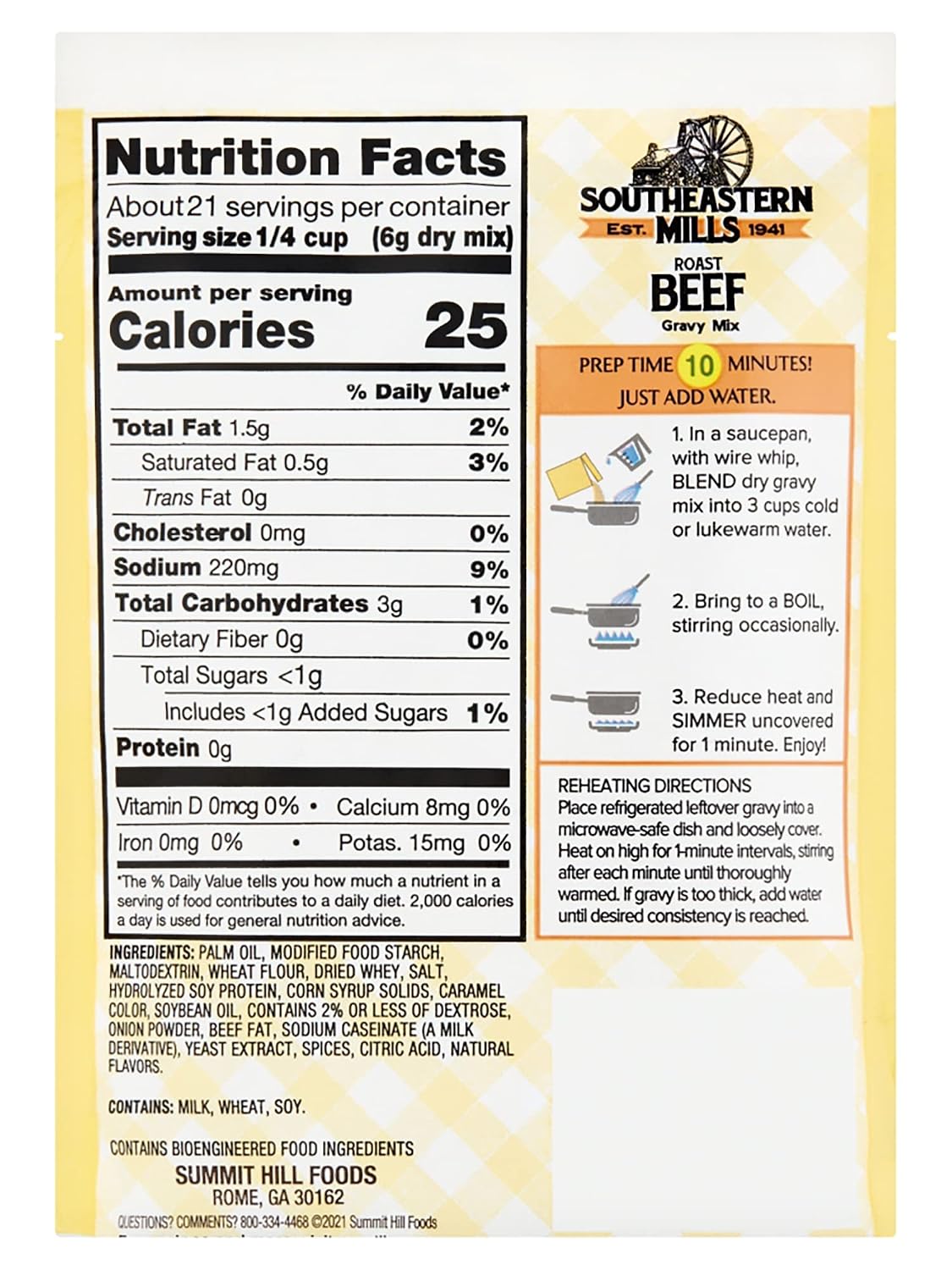 Southeastern Mills Gravy Mix, Roast Beef Gravy Mix, Custom Blend of Spices & Seasonings, Makes 3 ½ Cups of Gravy, Just Add Water, 4.5 OZ Packet (Pack of 24)