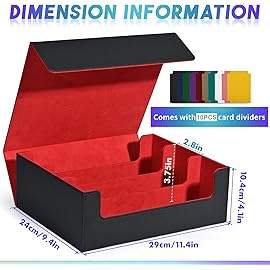 UAONO Card Storage Box for Trading Cards, 1800+ PU Leather Commander Card Deck Case, Magnetic Closure Card Holder Fits for Magic Game Cards(Black&red)