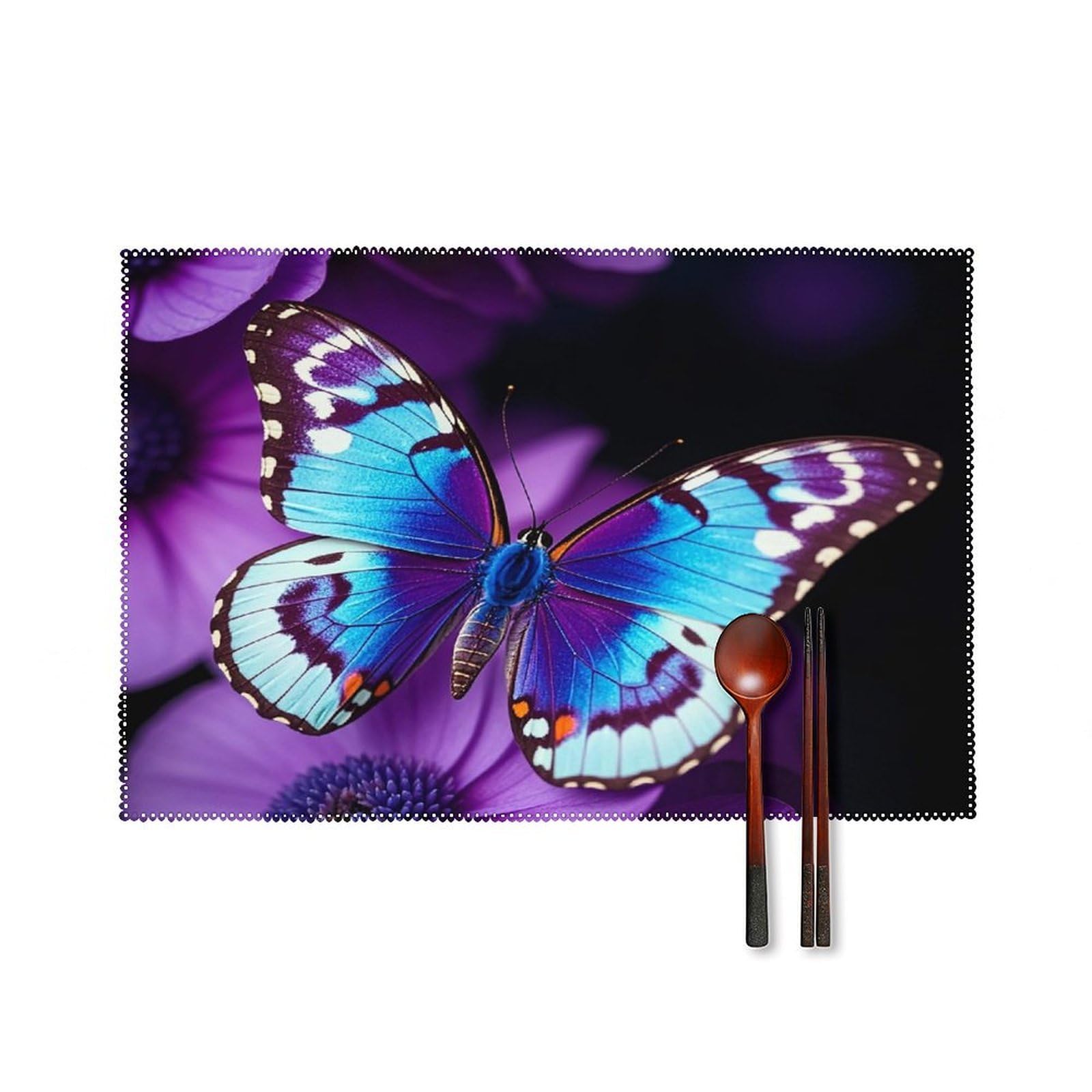 Blue Purple Butterfly Placemats Set of 4 Heat Resistant Non-Slip Place Mats Wipeable Easy to Clean Table Mats for Kitchen Dining Party Outdoor Placemats