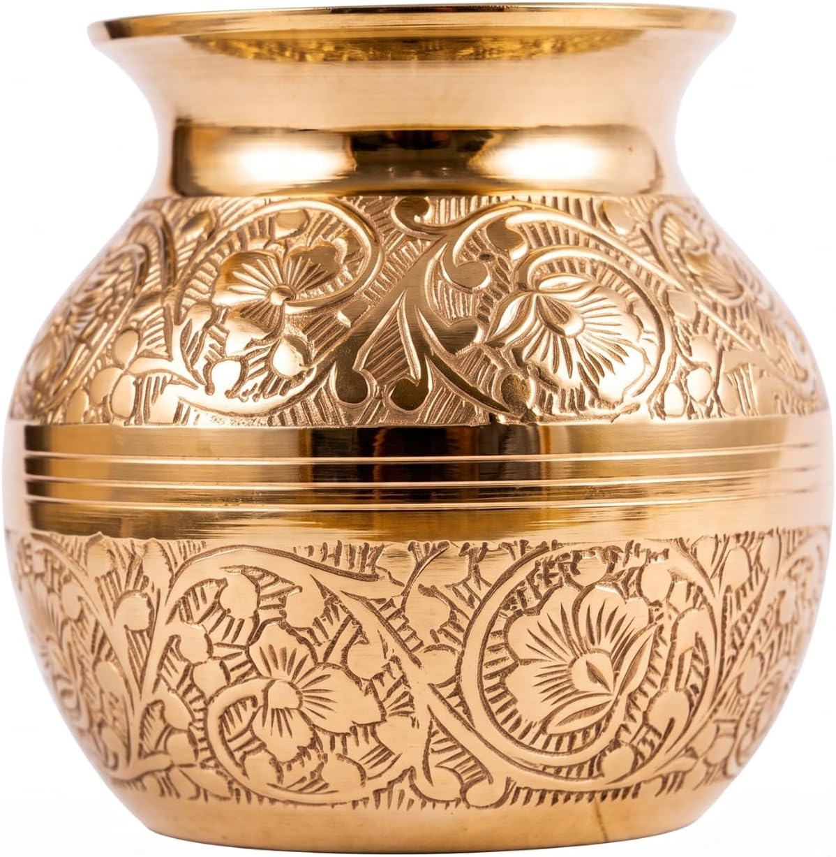 Aatm Brass Embossed Designer Kalash Lota | Traditional Handcrafted Brass Utensil for Puja | Ideal for Temple, Festivals, Diwali & Gifting | Size: 8.5 x 10 cm
