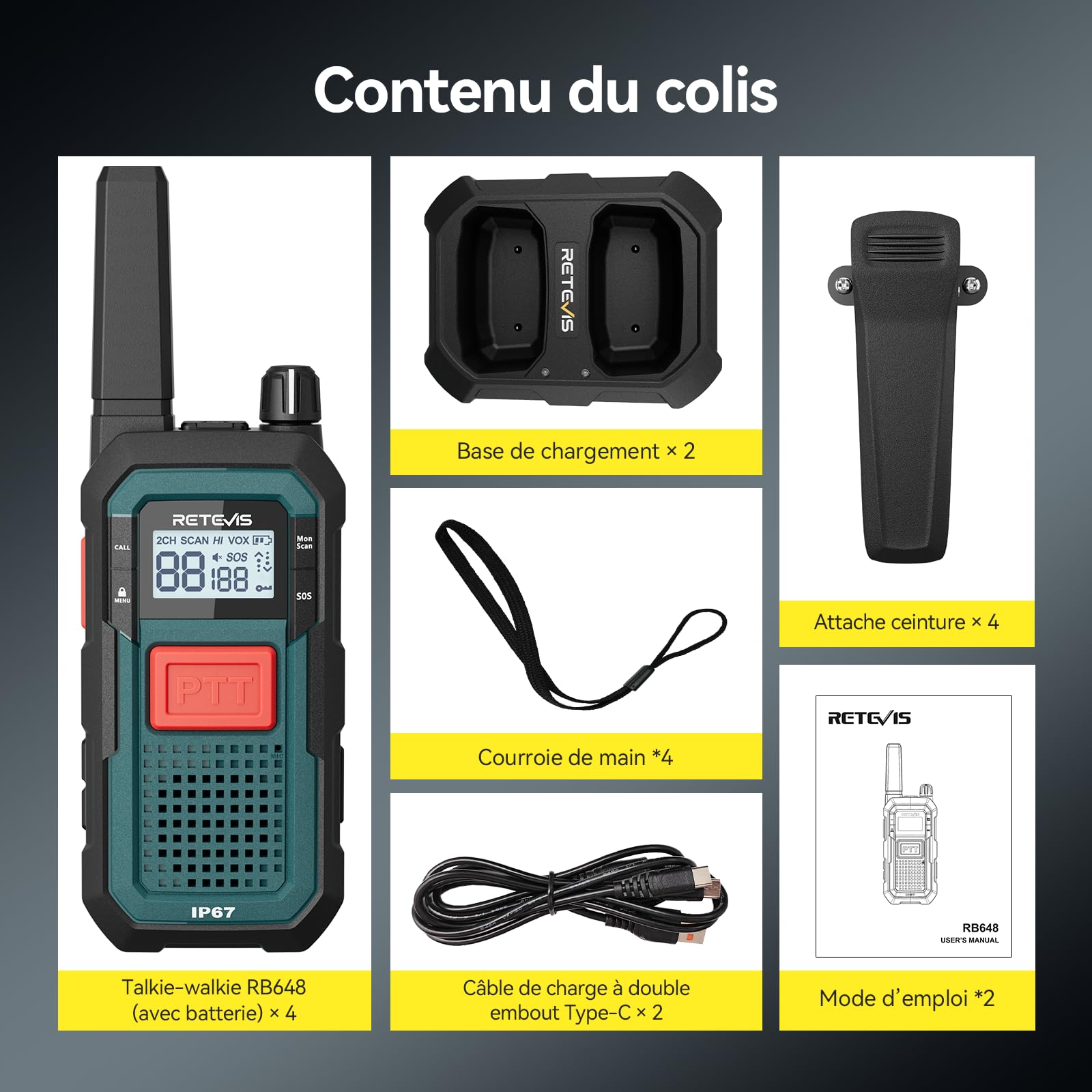 Retevis RB648 Talkie Walkie Robuste, Radio Bidirectionnelle,MIL-STD-810H