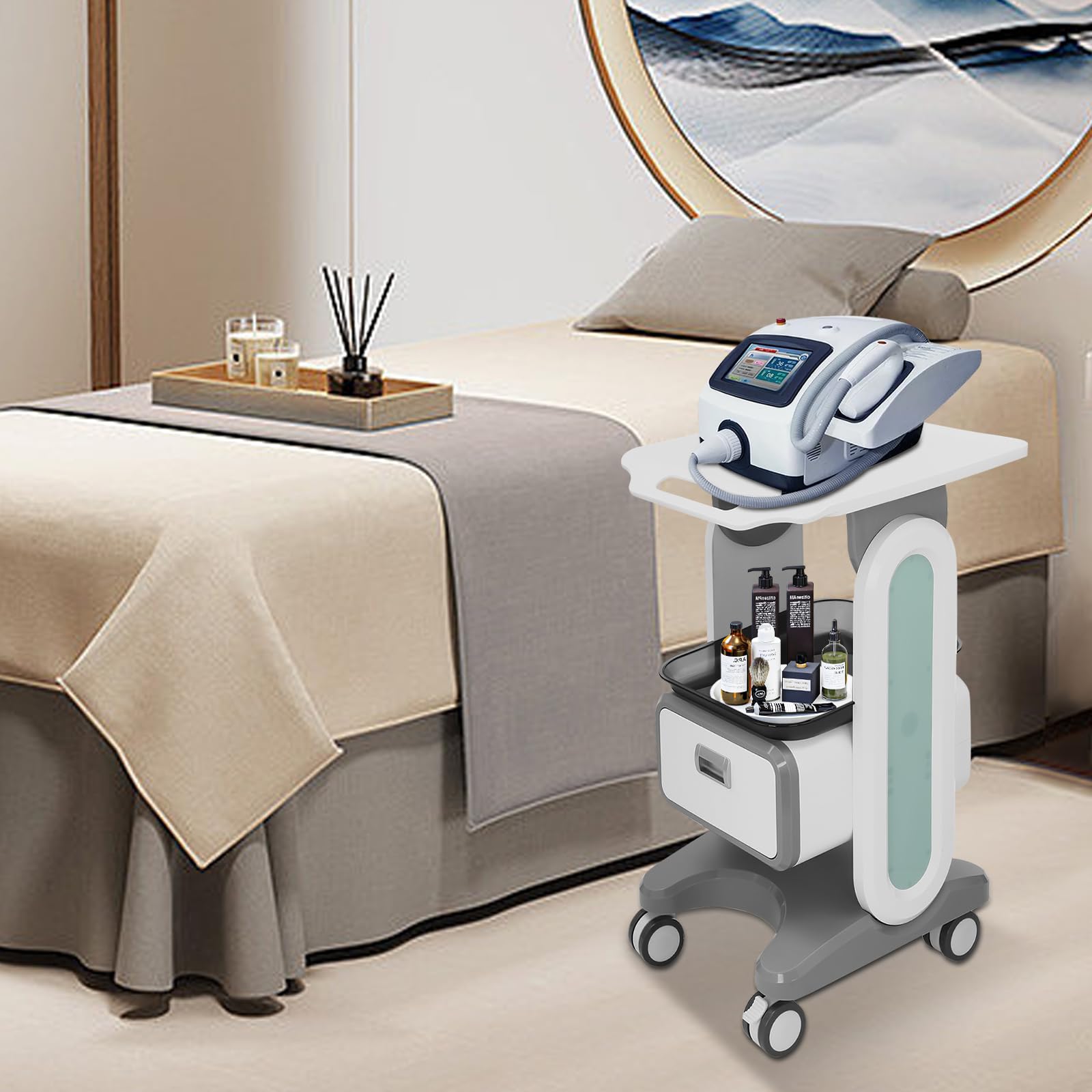 Carro médico con cajón, carrito de belleza móvil con cesta de almacenamiento