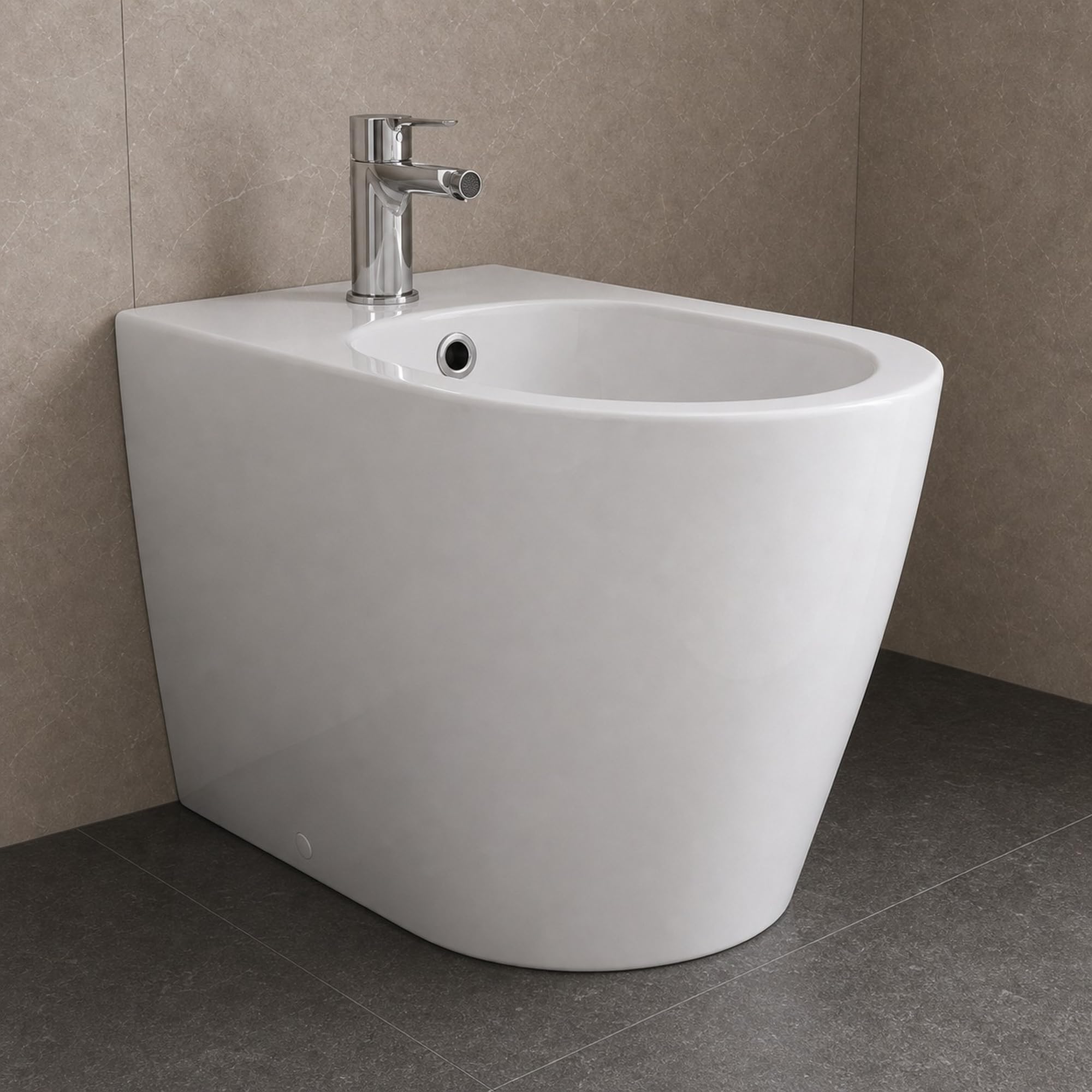 Giunone Bidet in Ceramica, Finitura Lucida, Bianco Lucido, a Pavimento Filo Parete