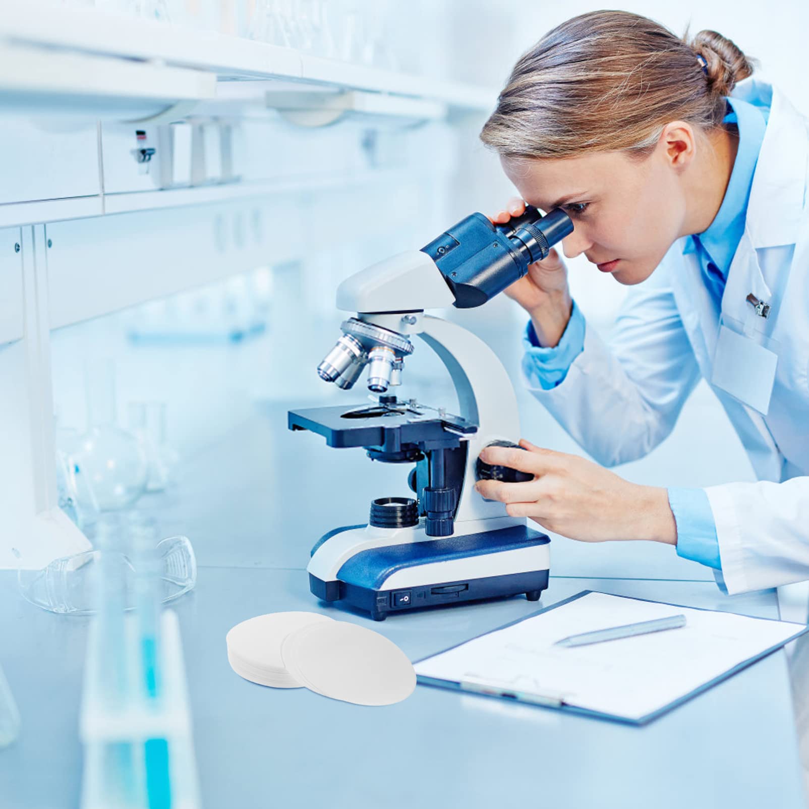 FAVOMOTO 100 Pcs 9cm Diameter Medium Speed Replacement Water Filter Discs for Coffee and Fryer