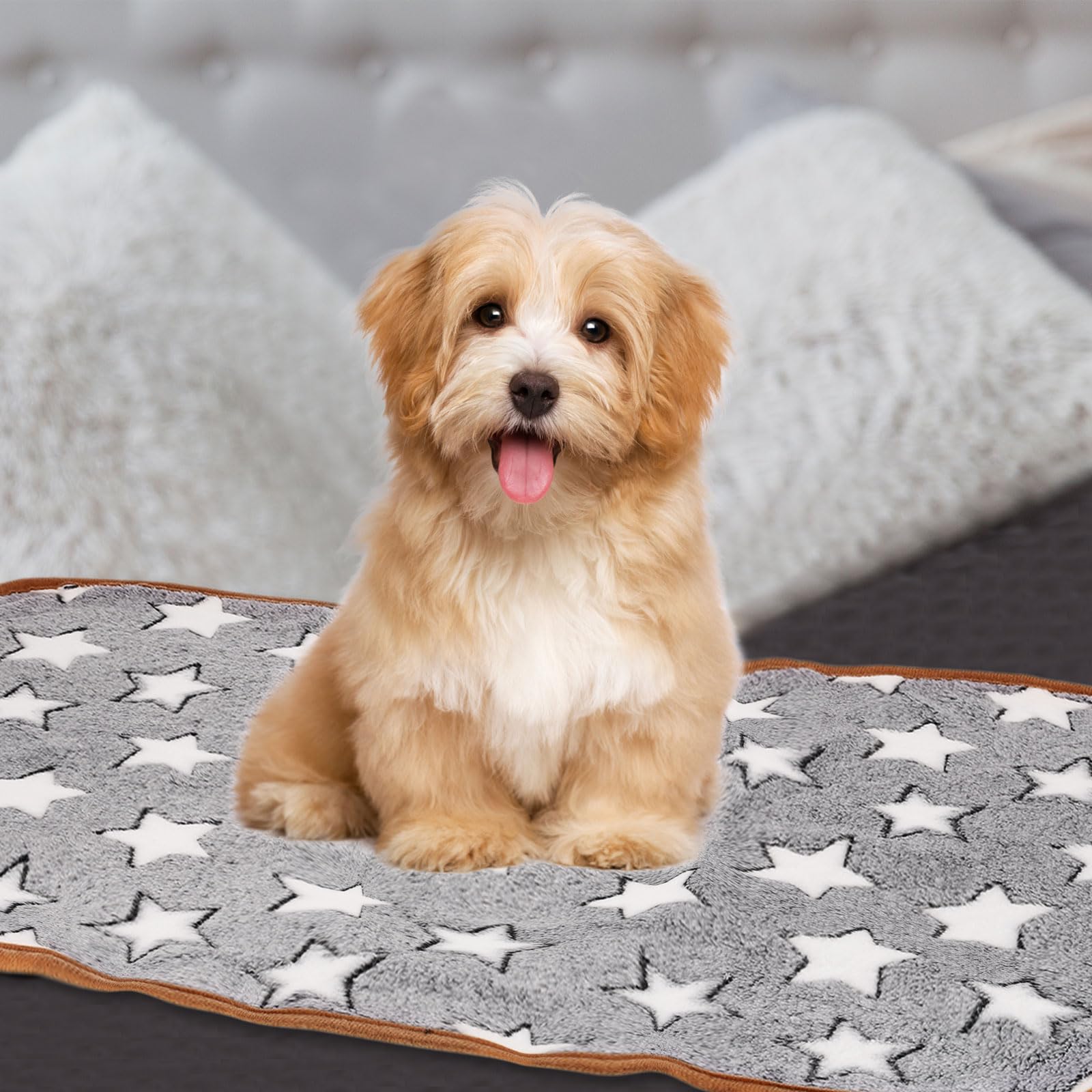 sourcing map Dog Cat Bed Blanket, 75x107cm Soft Plush Fluffy Flannel Star Printed Throw Warm Pet Cover Kitten Blankets, for Medium Small Indoor Dogs Cats Sofa Bed (Gray, 1 Pack 3)