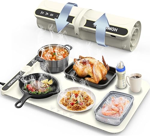 Miniatura 10 de Tapete de calentamiento de alimentos, bandeja de calentamiento eléctrico de calentamiento rápido con 9 ajustes de temperatura y temporizador de 6