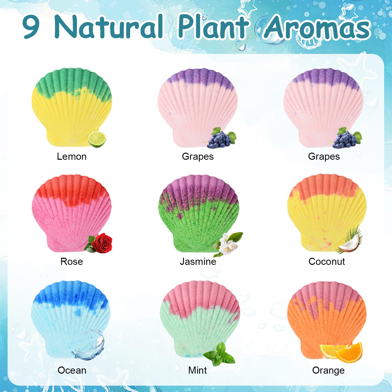 Bombe da Bagno Bambini con Gioielli Sorpresa, 9x150g Bomba da Bagno in schiuma naturale e organica, Effervescenti Bubble Bath Bombs Kit con Borse per Ragazze Regali di Compleanno Pasqua Natale