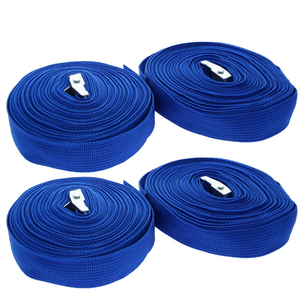 MroMax Paski mocujące premium z mocną klamrą krzywkową 2,5 cm x 10 m długości, pasek do wiązania dla przewoźników, poruszających się kajaków, bagażników dachowych, świetne akcesoria, pasek z grzechotką, niebieski morski