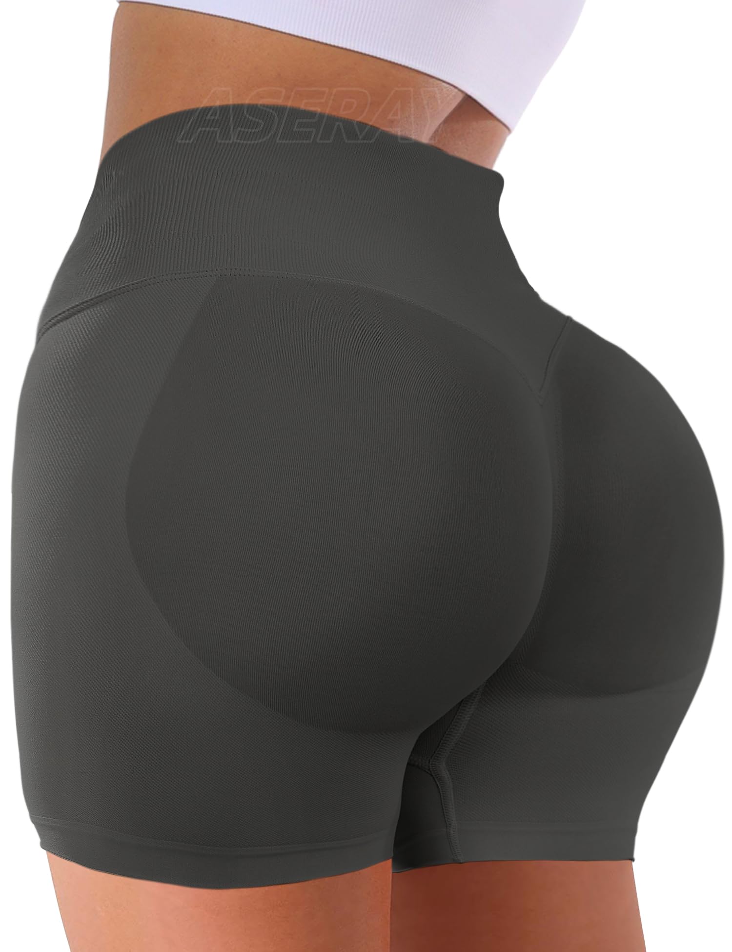 ASERAY Seamless Gym Workout Shorts Women Scrunch Butt Lifting Biker Yoga Shorts for Women Tummy Control 4.5"
