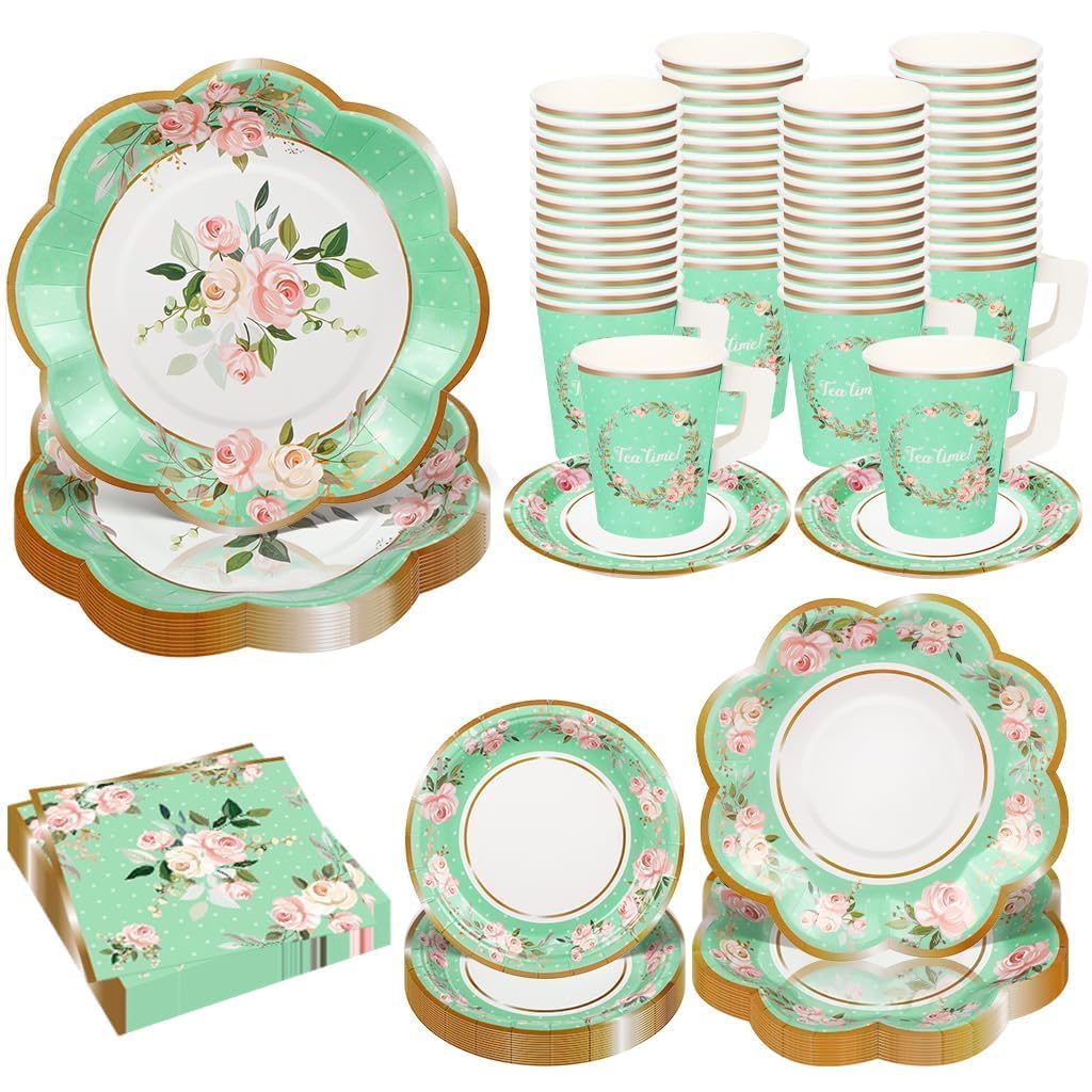 Amazon.com: TWOWYHI 136Pcs Floral Tea Party Supplies for 25 Floral Tea ...