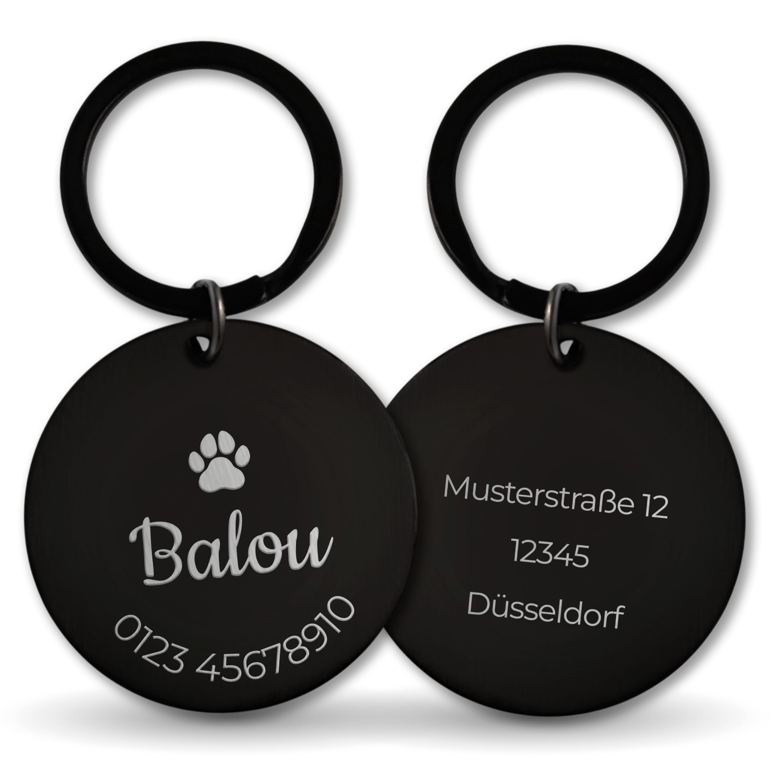 LAUBLUST Personalisierte Hundemarke mit Gravur für Halsband - Rund, Schwarz, Edelstahl | Größen S, M, L - Personalisiertes Geschenk für Hunde, Hundebesitzer mit Name als Hundezubehör, inkl Geschenkbox