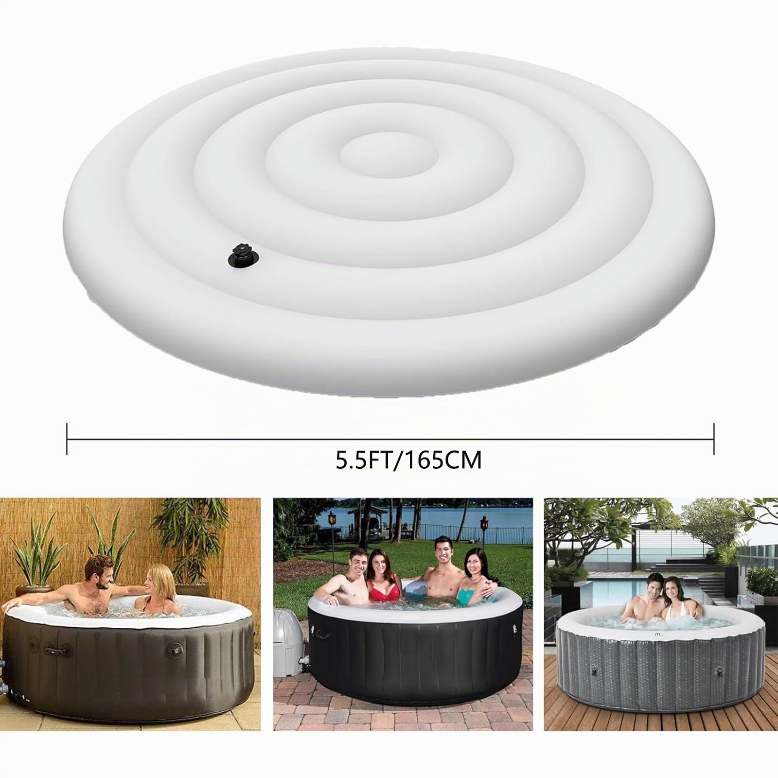 Whirlpool Abdeckung Rund, 1.65 M Aufblasbare Poolabdeckung, Regenfest Und Reißfest, Für Den Außenbereich Zubehör (165cm)