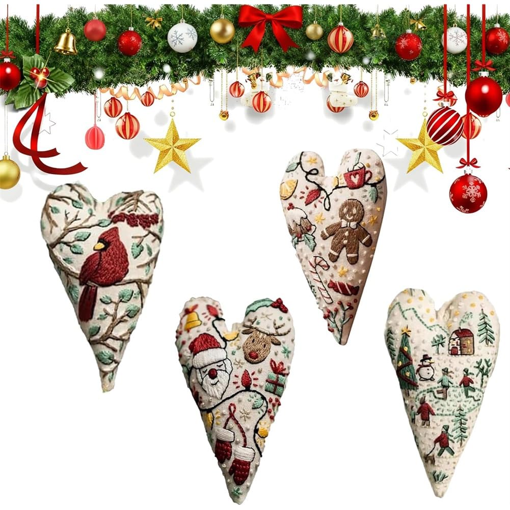 CTRLZS DIY Hand Embroidered Christmas Ornament Kit, 2026 New Heart Shaped Embroidery Kit for Winter Decor