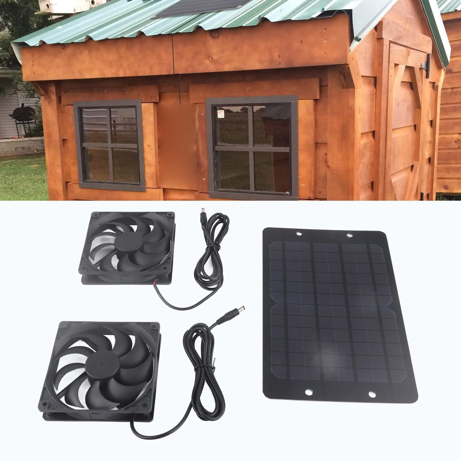 Kit de Ventilador Panel Solar 10W 800mA, Extractor circulación Aire Dual, Equipo ventilación para Exteriores, Ventilador Aire Escape con Cable alimentación 30cm Largo