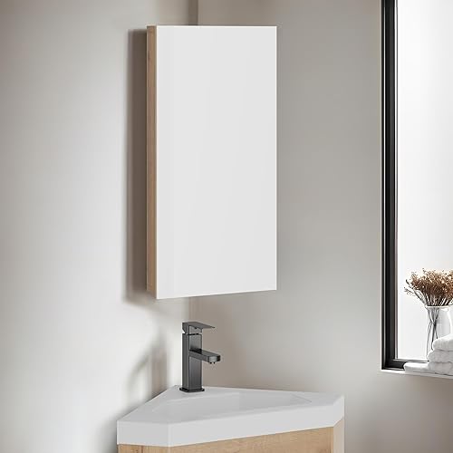 Miniatura 10 de eclife Armario de medicina de esquina de baño de 24 pulgadas con espejo, puertas dobles para baño, gabinete de espejo de montaje en pared blanco,