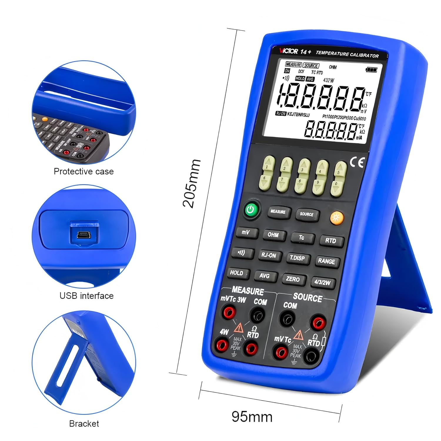 Multi-function Calibration 14+ Temperature Calibrator with Measure and Source function 2-wire,3-wire,4-wire connection or ohm and RTD measurement(RUOSHUI 14+)