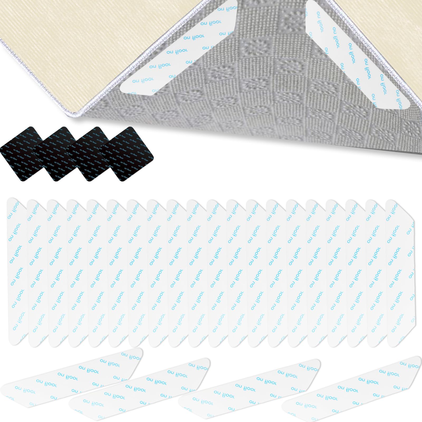 Rdunulioo White, Black 28 Pcs Rug Gripper For Carpet, Multi-Purpose Washable & Reusable Carpet Tape, Anti Slip Rug Grippers For Laminate Floor, Marble, Wooden Floors, Tile Floors (White, Black)