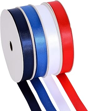 YAMA Patriotic Ribbon, 4 Rolls 40 Yards Thin Red White Blue Satin Ribbons 3/8 Inch 4th of July Ribbons Independence Day Ribbon for Crafts Gift Wrapping